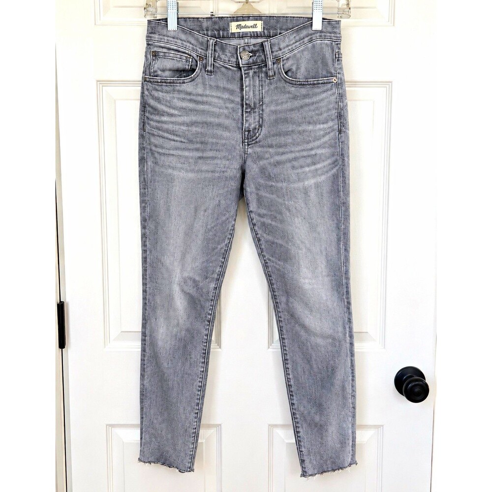 Madewell High Rise Skinny Jeans Gray Wash Raw Hem Size 27 Grunge Y2K F4804